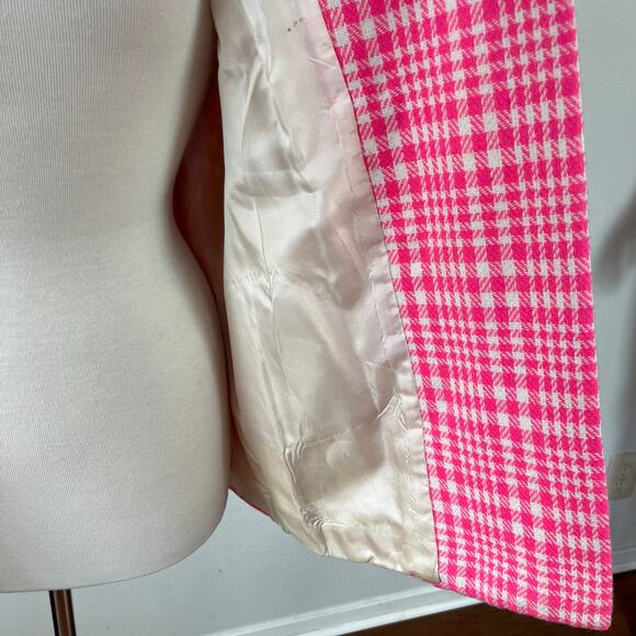 Vintage 60s Hot Pink Houndstooth Tweed Mod Peacoat Jacket // Size Medium - Picture 4 of 7